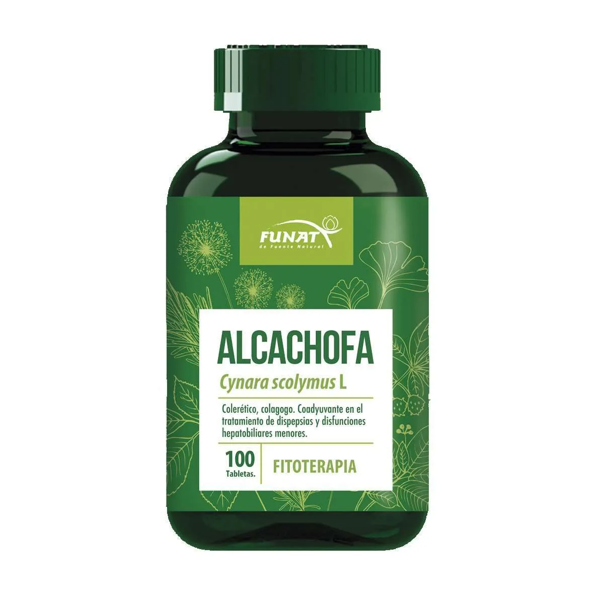 Alcachofa 100 tabletas - Frente del empaque - Funat