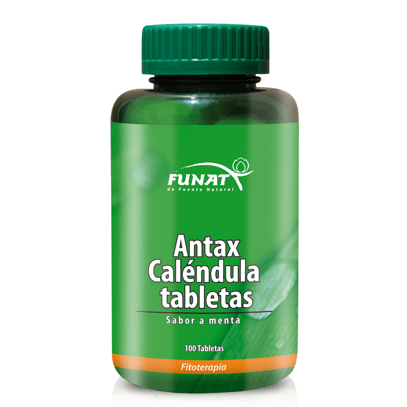 Antax calendula masticable 100 tabletas - Frente del empaque - Funat