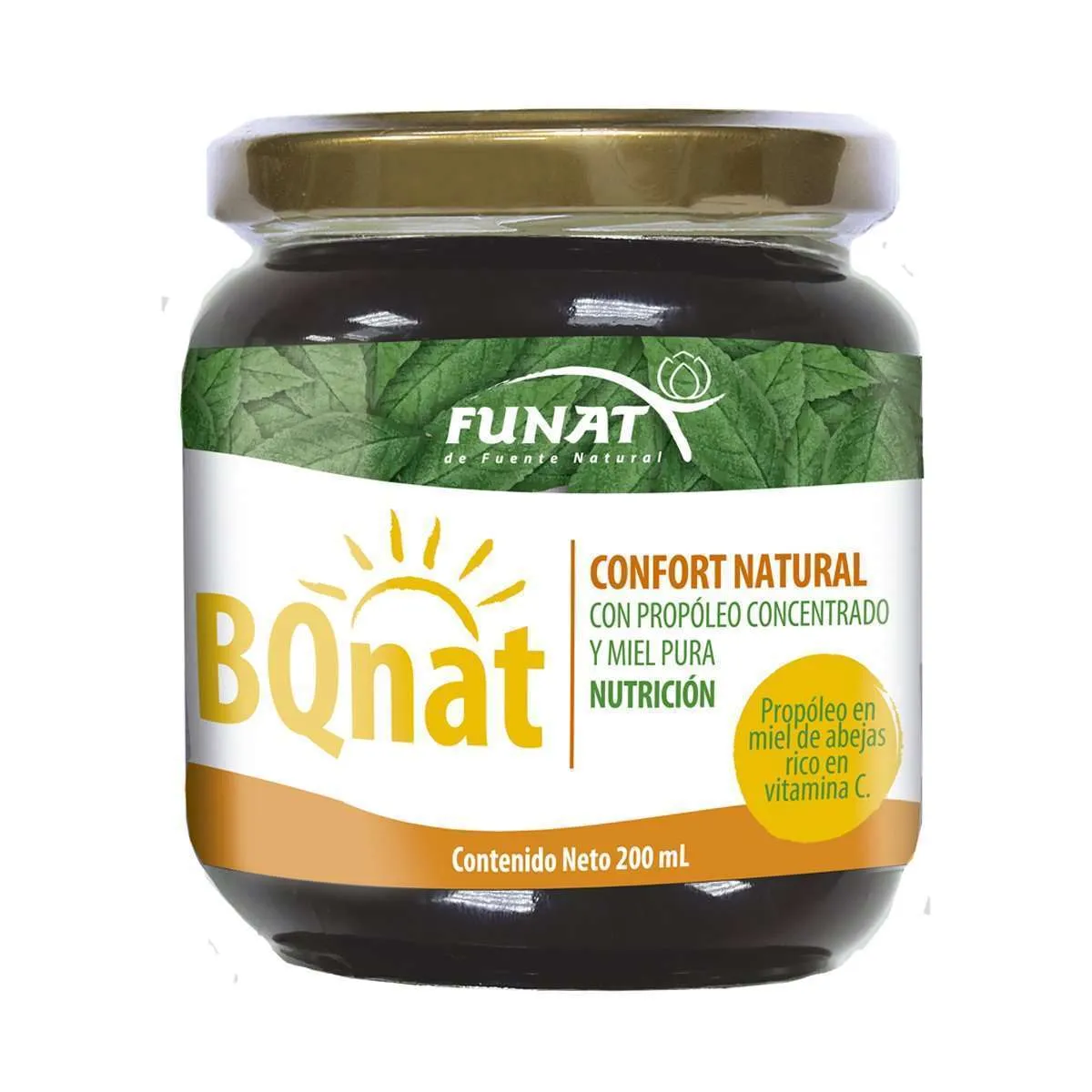 BQnat propóleo en miel 200 ml - Frente del empaque - Funat