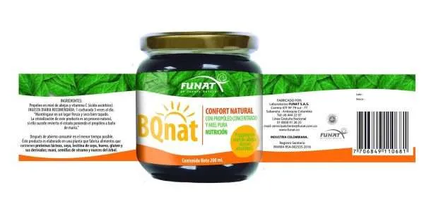 BQnat propóleo en miel 200 ml - Detrás del empaque - Funat