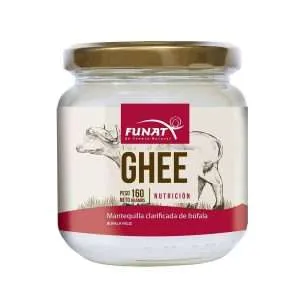 Ghee: mantequilla clarificada de búfala 160 g - Frente del empaque - Funat