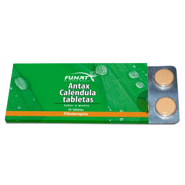 Antax calendula masticable 10 tabletas - Frente del empaque - Funat