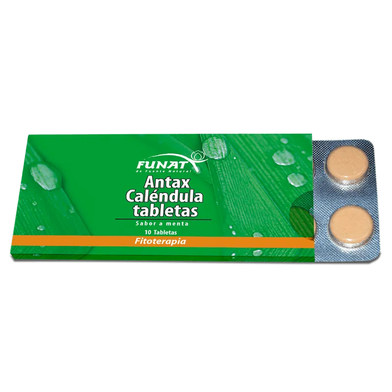 Antax calendula masticable 10 tabletas - Frente del empaque - Funat